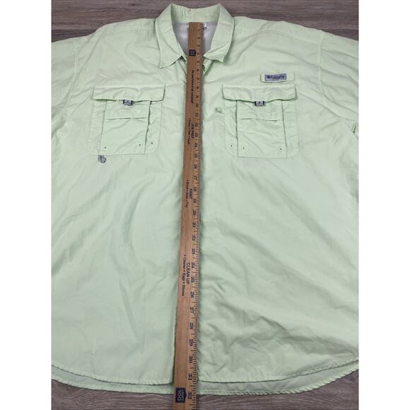Columbia PFG Men 2X/2TF Lime Green Pocket Vented Short Sleeve Button Up Shirt - Picture 5 of 11